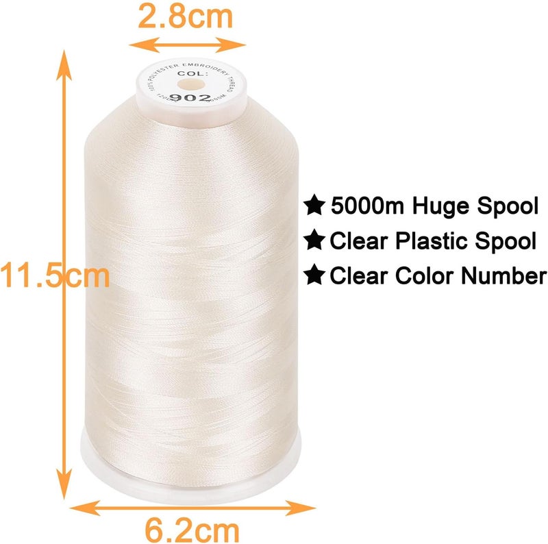 New brothread - 2 Huge Spools 5000M Each Polyester Embroidery Machine Thread 40WT for Commercial and Domestic Machines - Ivory - Image 2